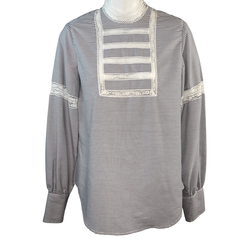 Lauren Ralph Lauren Long Sleeve Cotton and Lace Blouse Size Medium